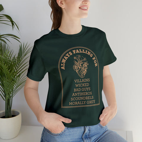 Always falling for villains book t-shirt | Bookish gifts Always falling for villains book t-shirt | Bookish gifts