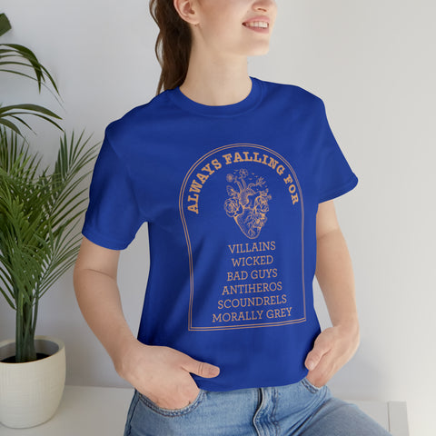 Always falling for villains book t-shirt | Bookish gifts Always falling for villains book t-shirt | Bookish gifts