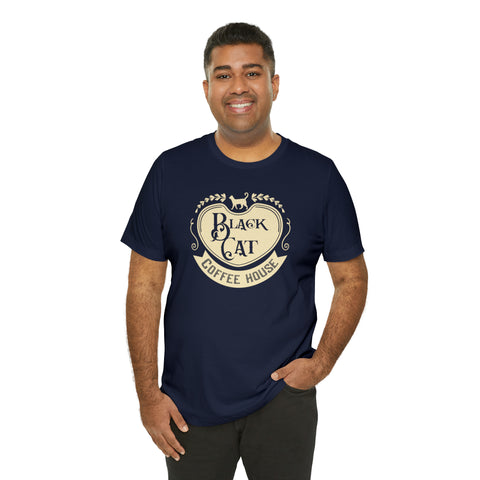 Black cat coffee house t-shirt | Bookish