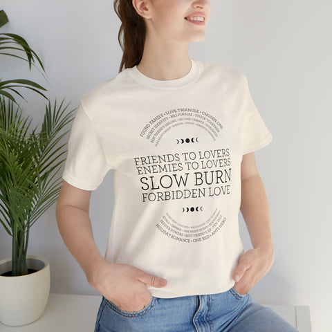 Enemies to lovers, slow burn romance t-shirt | Bookish Book Tropes