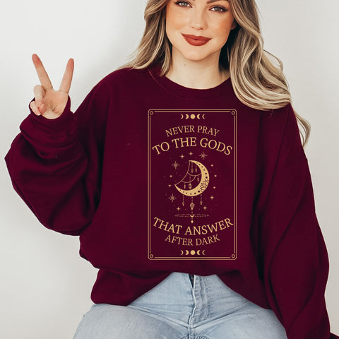 Never Pray To The Gods That Answer After Dark sweatshirt | Addie La Rue