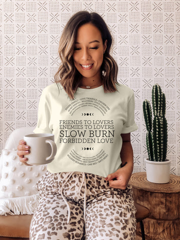 Enemies to lovers, slow burn romance t-shirt | Bookish Book Tropes