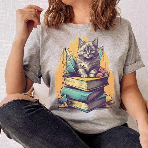 Bookish cat T-shirt | Bookworm gift for readers