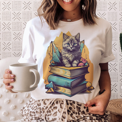 Bookish cat T-shirt | Bookworm gift for readers