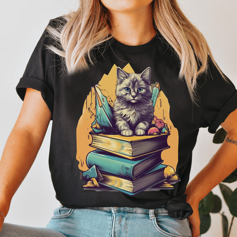 Bookish cat T-shirt | Bookworm gift for readers