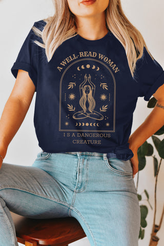 A well-read woman is a dangerous creature T-shirt | Bookish world