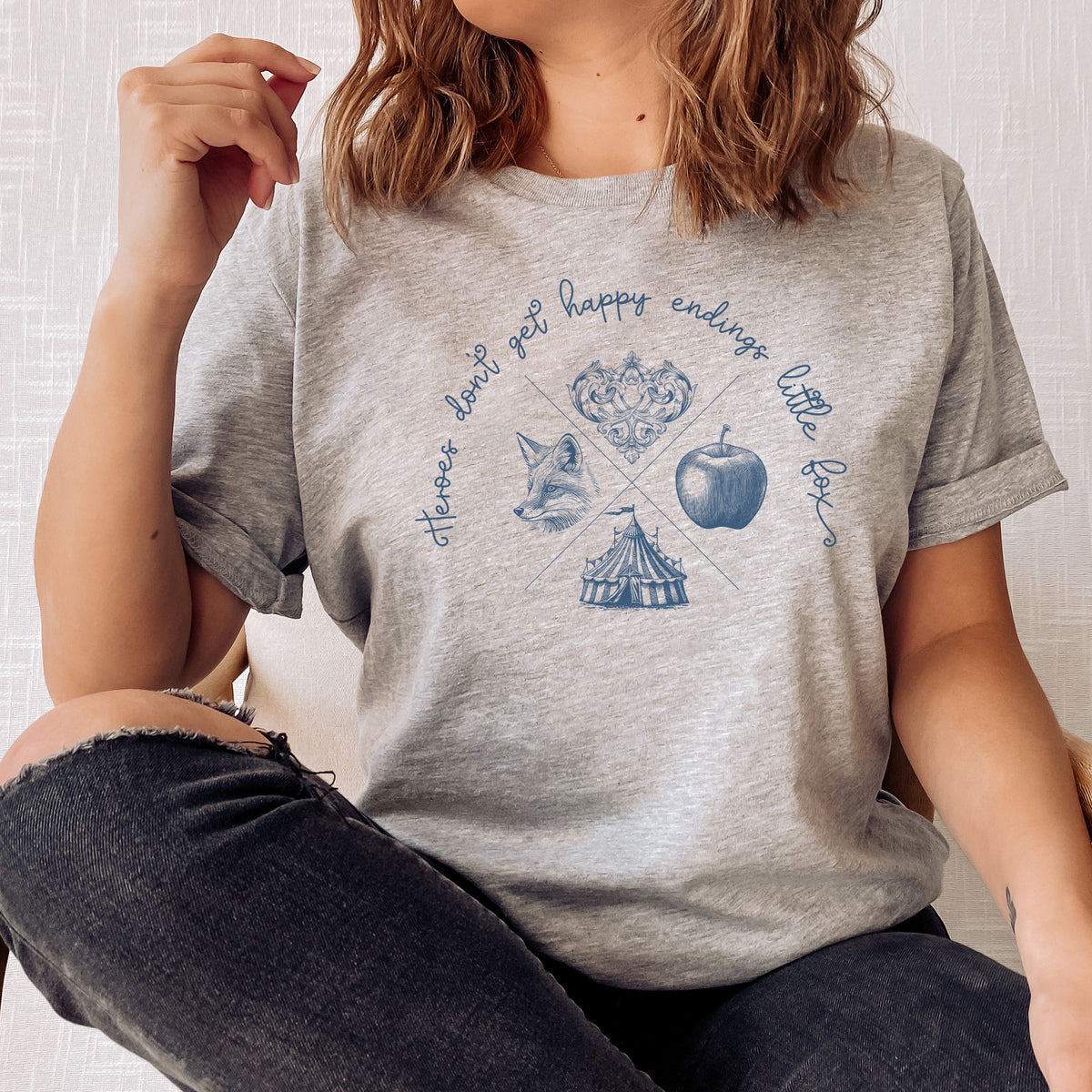 Heroes don't get happy endings little fox t-shirt | Caraval & Once Upon A Broken Heart