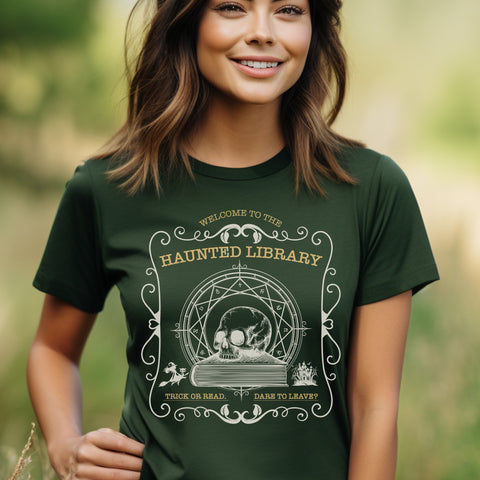 Welcome to the Haunted Library t-shirt | Bookish