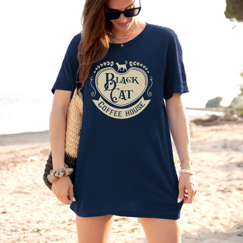 Black cat coffee house t-shirt | Bookish